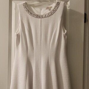 White Embellished Neckline Sleeveless A-Line Dress